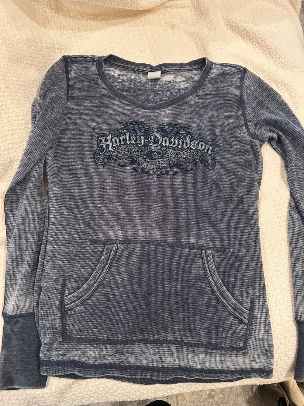 Harley-Davidson Women's Washed Blue Thermal Pullover